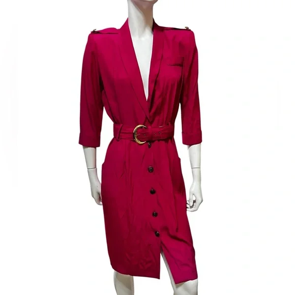 ✨S.L. Petites Hot Pink Belted Shirt Dress - Picture 3 of 9
